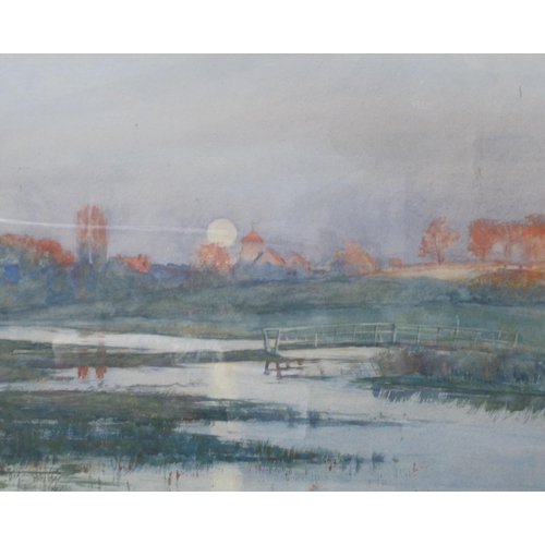 418 - ENGLISH SCHOOL, EARLY 20th CENTURY. Early Morning by a River, watecolour and gouache, 18 x 22 in; a ... 