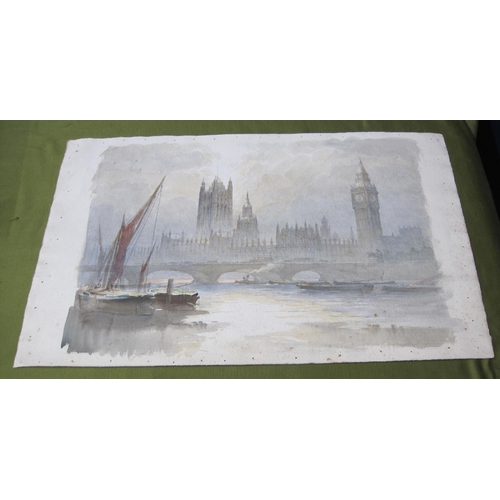 422 - J.ALPHEGE BREWER. 'Tower Bridge', mixed media on paper laid down on panel, unframed, 13 1/2 x 17 in;... 