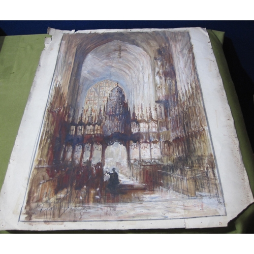 422 - J.ALPHEGE BREWER. 'Tower Bridge', mixed media on paper laid down on panel, unframed, 13 1/2 x 17 in;... 