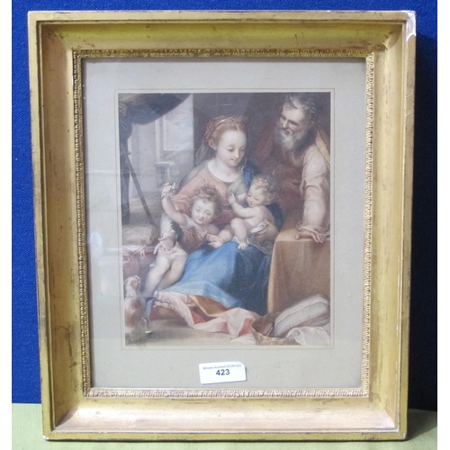 423 - AFTER FEDERICO BAROCCI. 'La Madonna dell Gatto', coloured stipple engraving, 10 x 8 in; two colour r... 