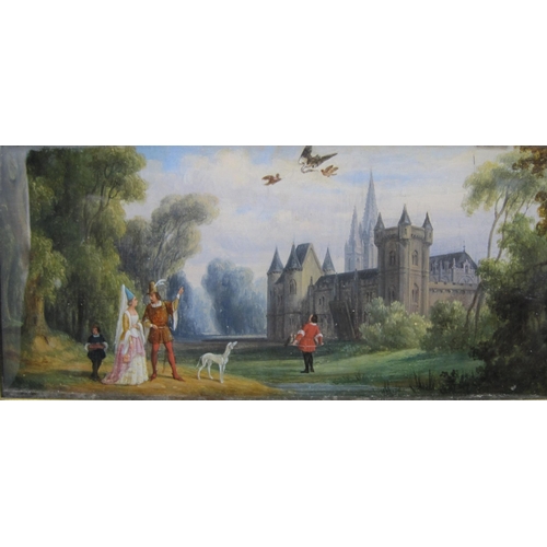 430 - BARBIN(?) Figures heron hawking, a country house beyond, indistinctly signed,  mixed media on ivory,... 