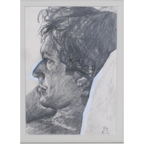 433 - EMMA SERGEANT. Portrait of Imran Khan, signed with initials and dated (19)84, pencil heightened with... 