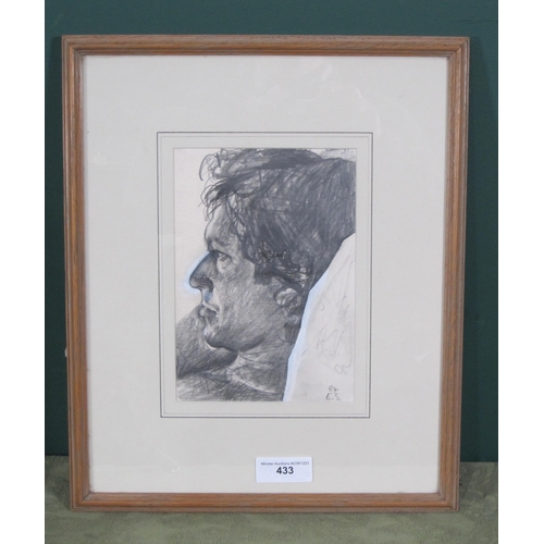 433 - EMMA SERGEANT. Portrait of Imran Khan, signed with initials and dated (19)84, pencil heightened with... 