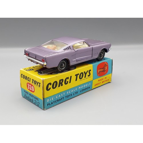 1196 - A boxed Corgi Toys No.320 purple Ford Mustang Fastback 2+2, Nr M-M, box E