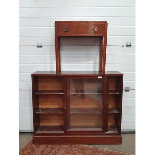 58 - A mahogany Bookcase with glazed sliding doors 3ft 8in W x 3ft H and an oak veneered bow fronted Side... 