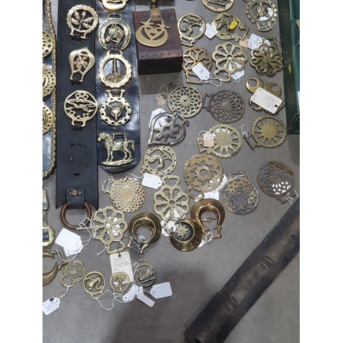 329 - A large quantity of assorted Horse Brasses, a pair of Horse Brass Bookends, etc. (R5).