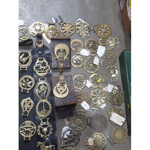 329 - A large quantity of assorted Horse Brasses, a pair of Horse Brass Bookends, etc. (R5).