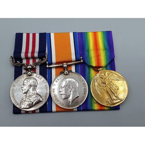 1142 - Three; Military Medal (GV), British War Medal and Victory Medal to 278585/7227 Pte. Ronald H.F. Robe... 