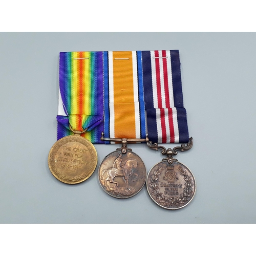 1142 - Three; Military Medal (GV), British War Medal and Victory Medal to 278585/7227 Pte. Ronald H.F. Robe... 