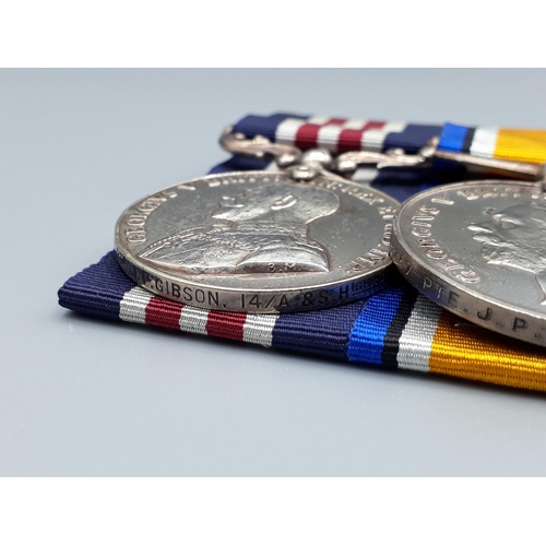 1144 - Three; Military Medal (GV), British War and Victory Medals to S15857 Pte. J.P. Gibson, 14th Battalio... 