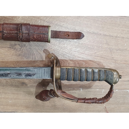 1155 - An 1892 Pattern Infantry Officer's Sword with etched blade by Holt & Son, Sackvilles in leather cove... 