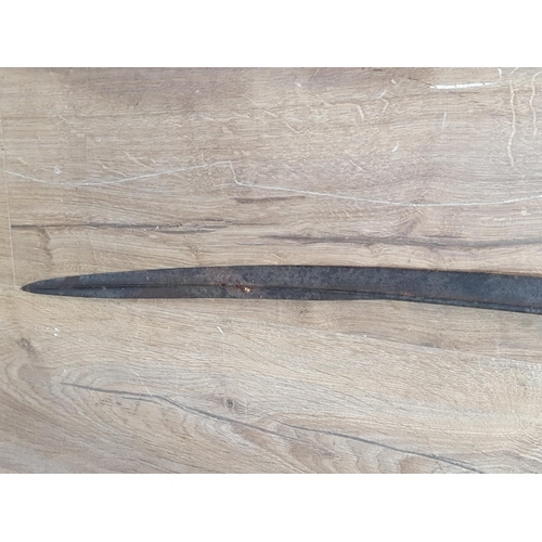 1156 - A Victorian British Naval Officer's Sword with etched pipe back blade in rusted and pitted condition