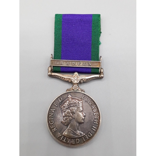 1163 - Campaign Service Medal with 'Radfan' Clasp to 23785308 Trooper G. Wild, 5th Battalion Royal Tank Reg... 