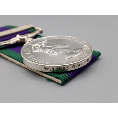 1165 - Campaign Service Medal with 'South Arabia' Clasp to RM17633 Corporal R.A. Gosling, Royal Marines