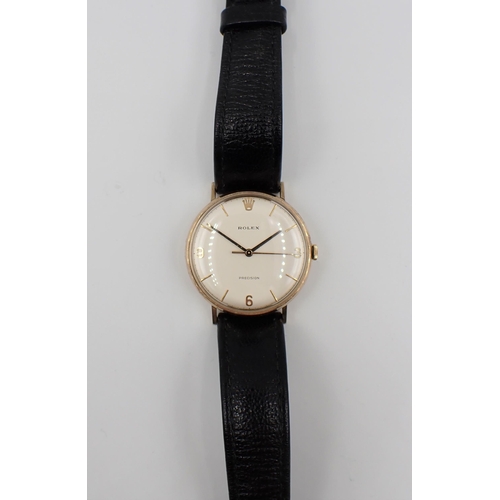 132 - A gentleman's 1970's Rolex Precision Wristwatch the cream dial with arabic numerals at quarters, rem... 