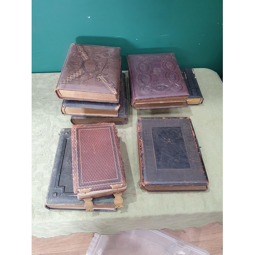 1379 - Eight Victorian leather bound Photo Albums with some photographs, one with musical movement, some A/... 