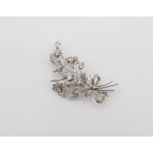 158 - A Diamond flower spray Brooch claw and pavé-set brilliant-cut stones throughout in 9ct white gold, 6... 