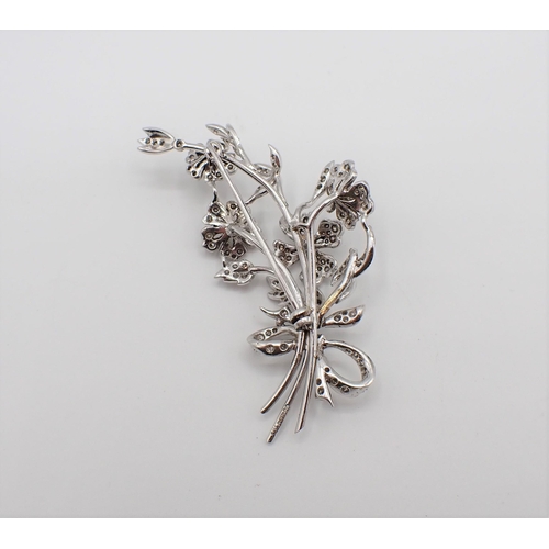 158 - A Diamond flower spray Brooch claw and pavé-set brilliant-cut stones throughout in 9ct white gold, 6... 