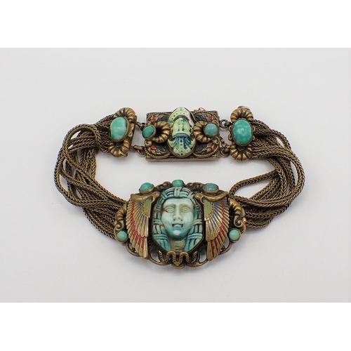 176 - A 1920's Egyptian Revival Bracelet believed to be by Max Neiger, Gablonz. the front with oval plaque... 