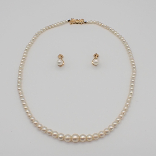 182 - A single row of graduated Cultured Pearls on 9ct gold bow shaped clasp together with a pair of Cultu... 