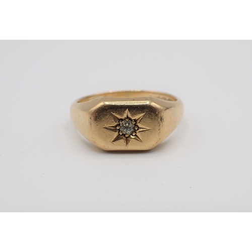 195 - An 18ct gold Signet Ring pavé-set single old-cut diamond, ring size T, approx 9.40gms