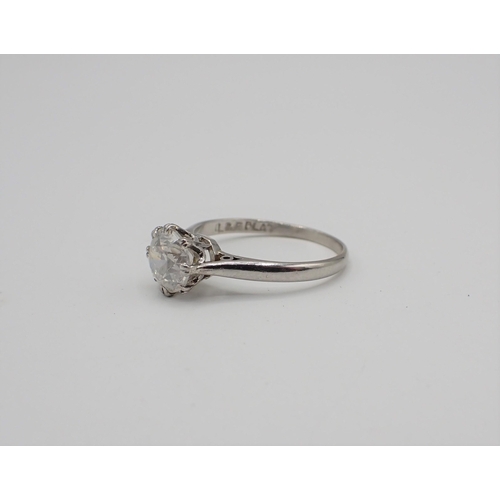 215 - A Diamond single stone Ring claw-set brilliant-cut stone, estimated 1.00ct, stamped PLAT, ring size ... 