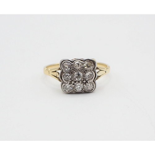 256 - A square Diamond Cluster Ring pavé-set nine eight-cut stones, unmarked, untested, ring size L, appro... 