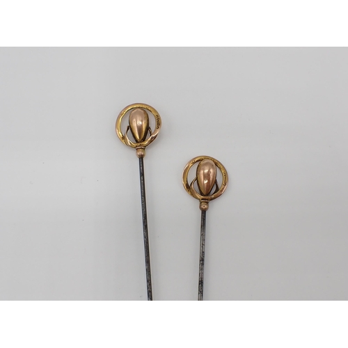 270 - Two Charles Horner 'tear drop' Hatpins with 9ct gold finials