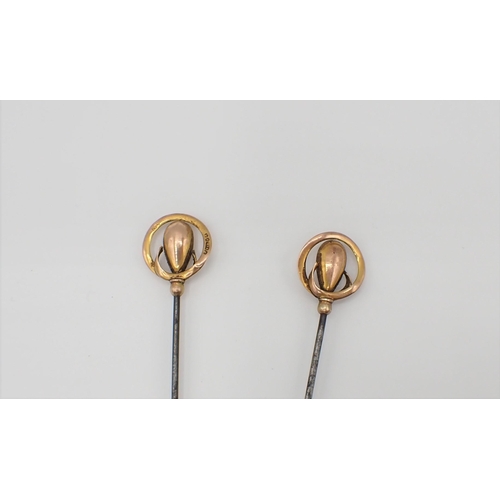 270 - Two Charles Horner 'tear drop' Hatpins with 9ct gold finials