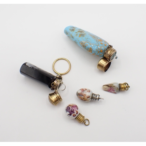 278 - Three miniature Scent Bottles, a glass Scent Bottle with Mary Gregory style decoration and a turquoi... 