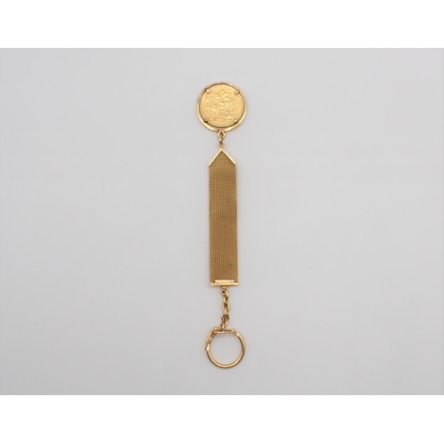 294 - An 18ct gold Key Ring with Victorian Sovereign Fob 1872, approx 27gms all in