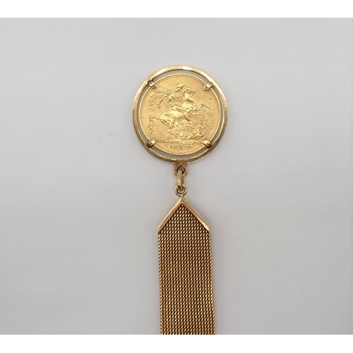 294 - An 18ct gold Key Ring with Victorian Sovereign Fob 1872, approx 27gms all in