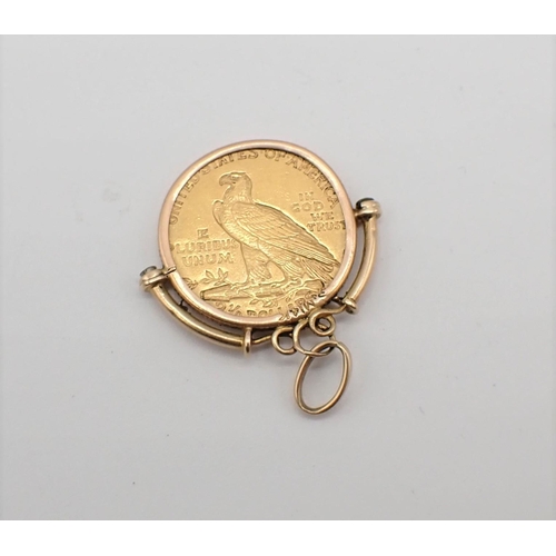 295 - A United States of America 'Indian head' two and a half Dollar gold Coin, 1910 in pendant mount, app... 