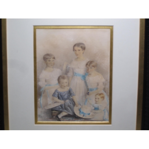 314 - HEATON (fl MID 19th CENTURY) A Portrait group of Five Children, one holding a cricket bat, signed an... 