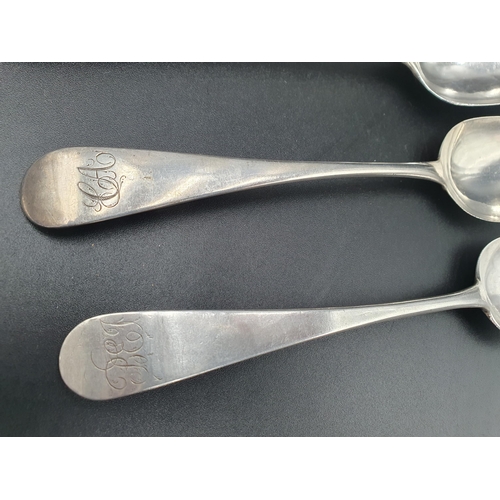 36 - Four George III silver Table Spoons old english pattern engraved initials or crest, London 1781/92/9... 