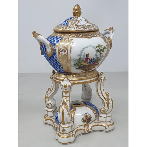 390 - A pair of 19th Century Continental Pot Pourri of ovoid form with scaled blue design with reserves of... 