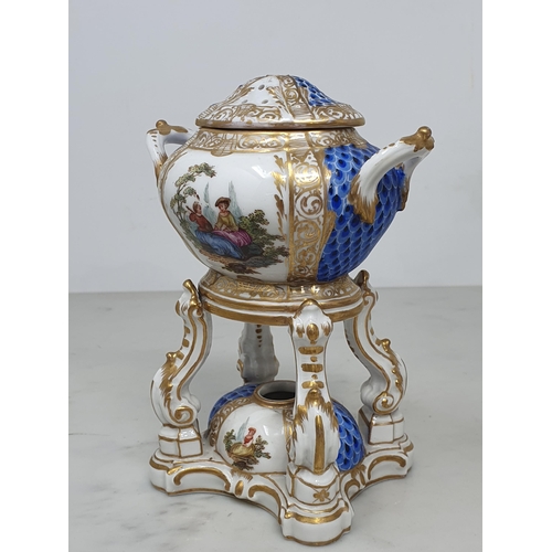 390 - A pair of 19th Century Continental Pot Pourri of ovoid form with scaled blue design with reserves of... 