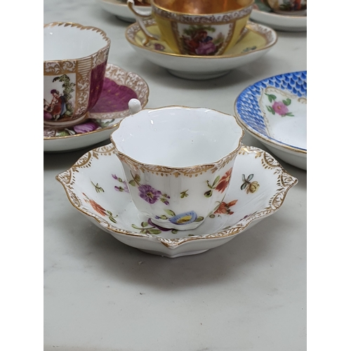 393 - Six Continental miniature Cabinet Cups and Saucers (one saucer A/F)