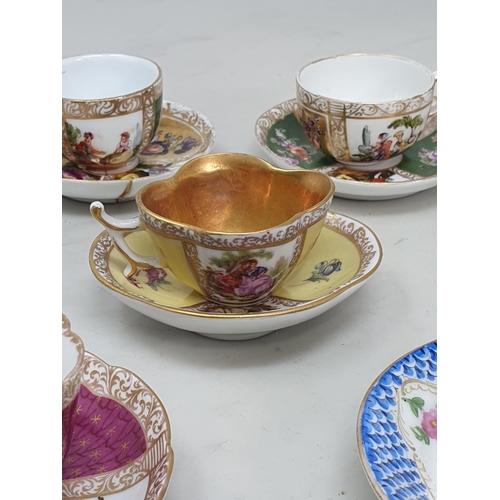 393 - Six Continental miniature Cabinet Cups and Saucers (one saucer A/F)