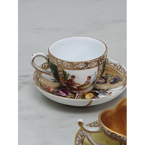 393 - Six Continental miniature Cabinet Cups and Saucers (one saucer A/F)