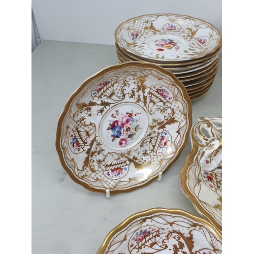 394 - A 19th Century Chamberlain Worcester part Tea Service with painted designs of floral bouquets amongs... 