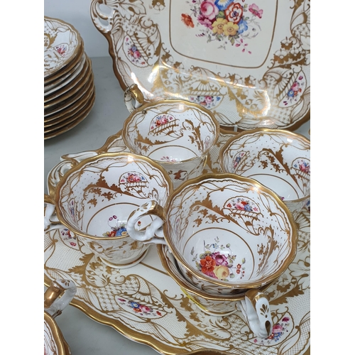 394 - A 19th Century Chamberlain Worcester part Tea Service with painted designs of floral bouquets amongs... 