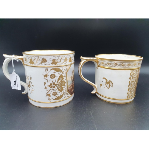 396 - Two Crown Derby Mugs, one with view of Westmoreland  having figures on a bridge, 5in H and another o... 