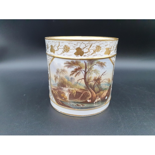 396 - Two Crown Derby Mugs, one with view of Westmoreland  having figures on a bridge, 5in H and another o... 