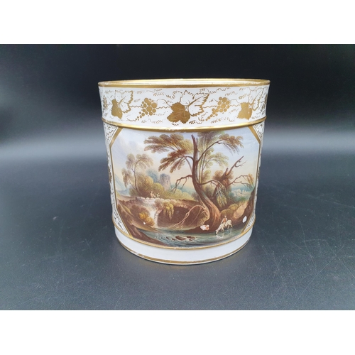 396 - Two Crown Derby Mugs, one with view of Westmoreland  having figures on a bridge, 5in H and another o... 