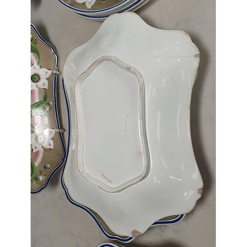 399 - An early 19th Century Pearlware part Dessert Service with borders of flowers and leaves on a grey gr... 