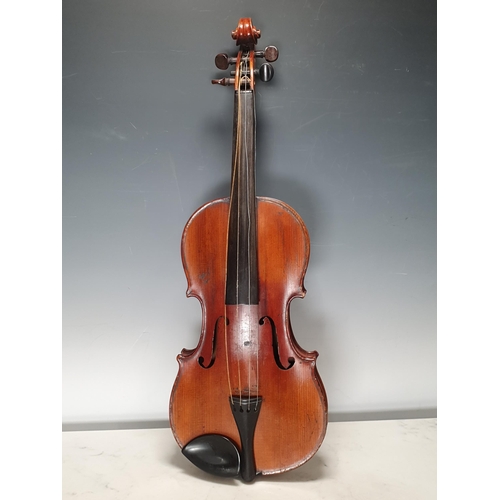 423 - A Nicolas Mathaeu full size Violin with two piece back and including two bows in case