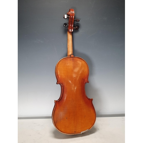 423 - A Nicolas Mathaeu full size Violin with two piece back and including two bows in case