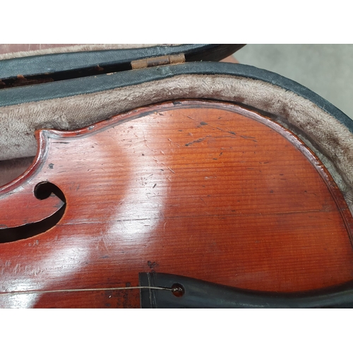 423 - A Nicolas Mathaeu full size Violin with two piece back and including two bows in case