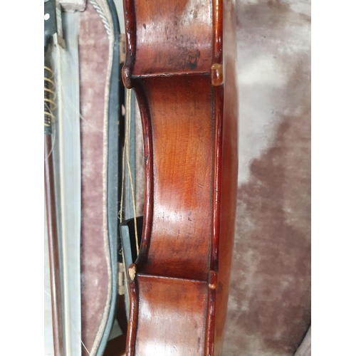 423 - A Nicolas Mathaeu full size Violin with two piece back and including two bows in case